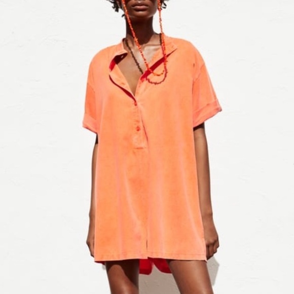 Zara Pants - ZARA Coral Button Front Cotton Playsuit Dress - M